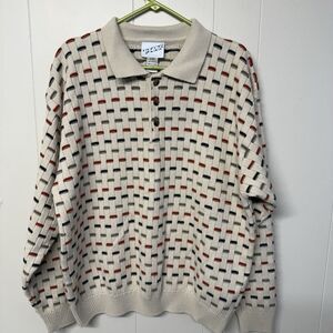 Vtg Irvine Park 3D Knit Grandpa Sweater Collared Button Cream Retro Men XL GUC*